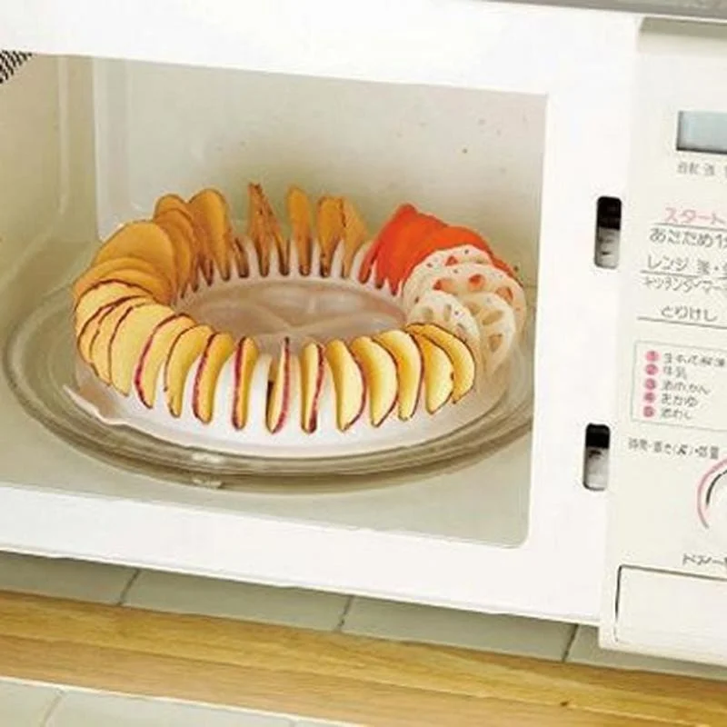 Microwave Oven Degreased Potato Chips Maker Apple Fruit Potato Crisp Chip Slicer Snack Maker DIY Set Tray Kitchen Tool Chip Rack