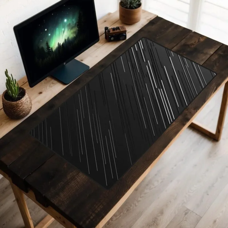 Minimalist Black and White Gaming Mouse pad Large Rubber Desk Mat Clean Lines DeskPad Monochrome Desk Topper Simple Mousepad