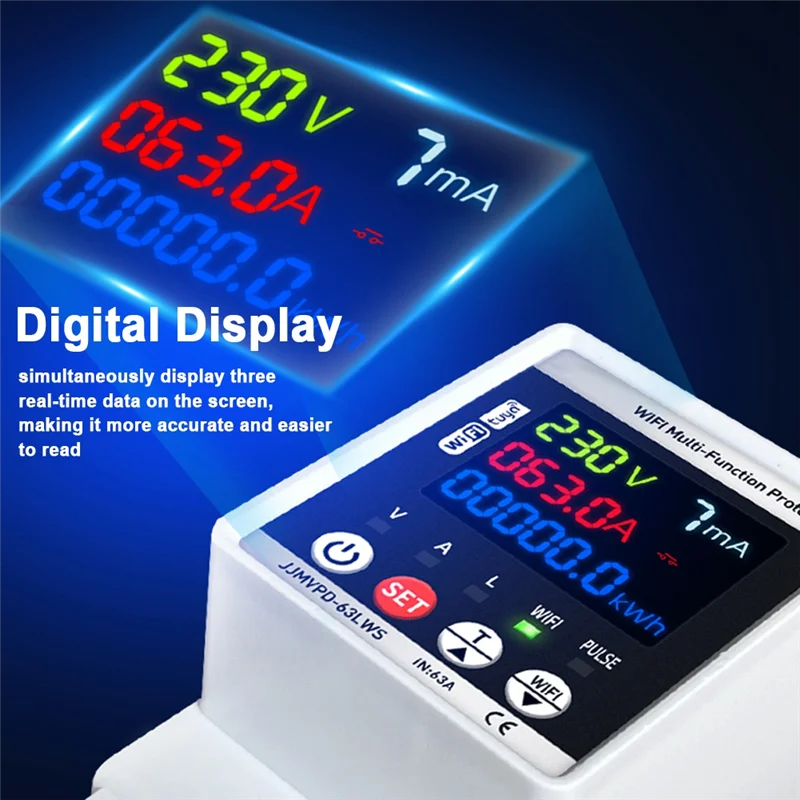 AS95-Tuya Wifi Smart Energy Meter Multifunction Automatic Reclosing Protector Circuit Breaker Voltage Current Leak Protection