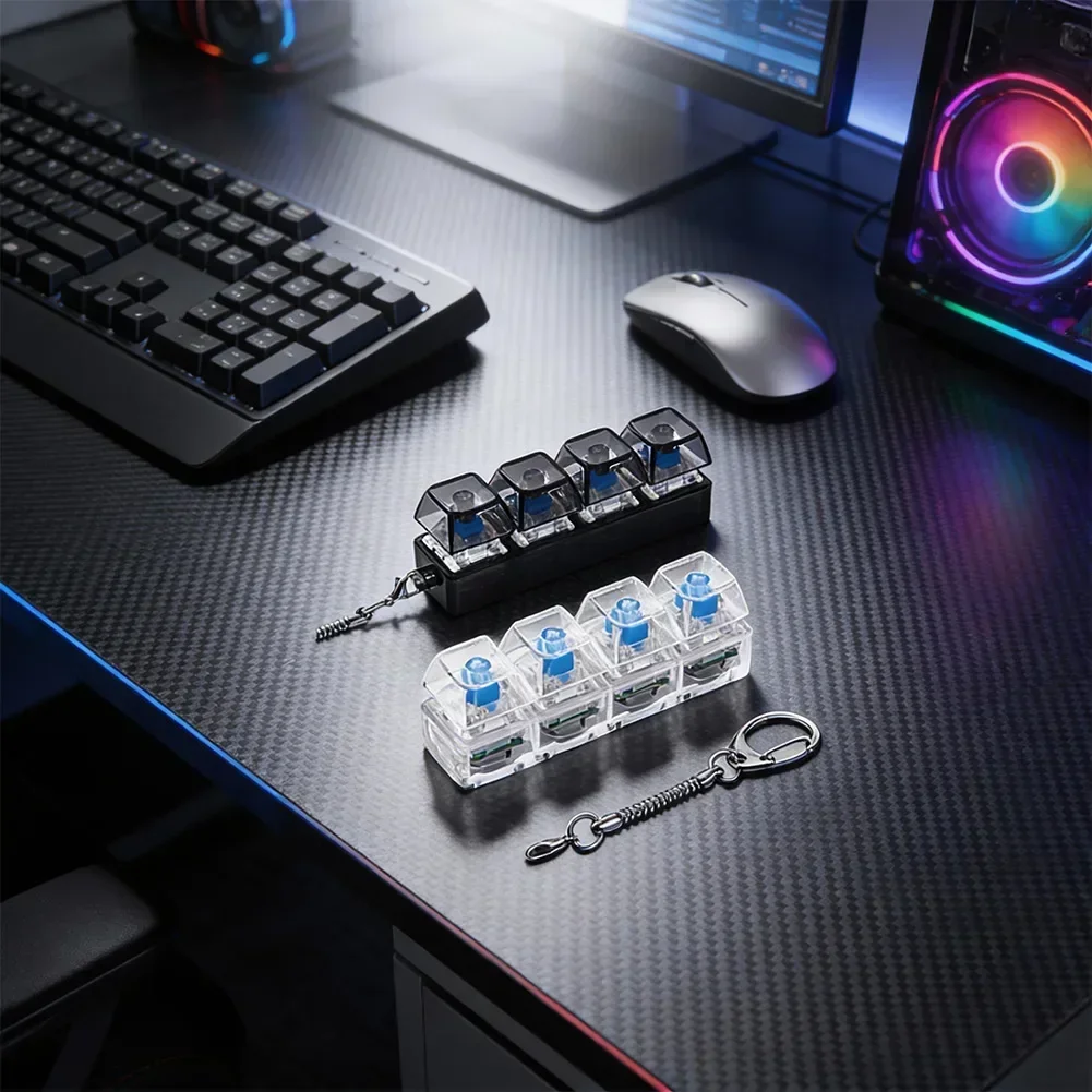 4-Button Fingertip Keyboard Keychain RGB Keyboard Fidget Toy With Lights For Stress Relief Decompression Calming