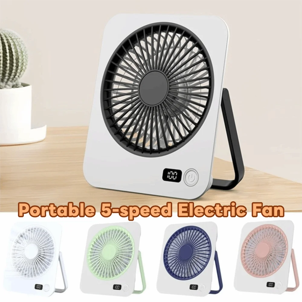 USB Rechargeable Foldable Desk Fan 180-degree Rotatable Rapid Cooling Portable 5-speed Electric Fan Low-noise Strong Wind