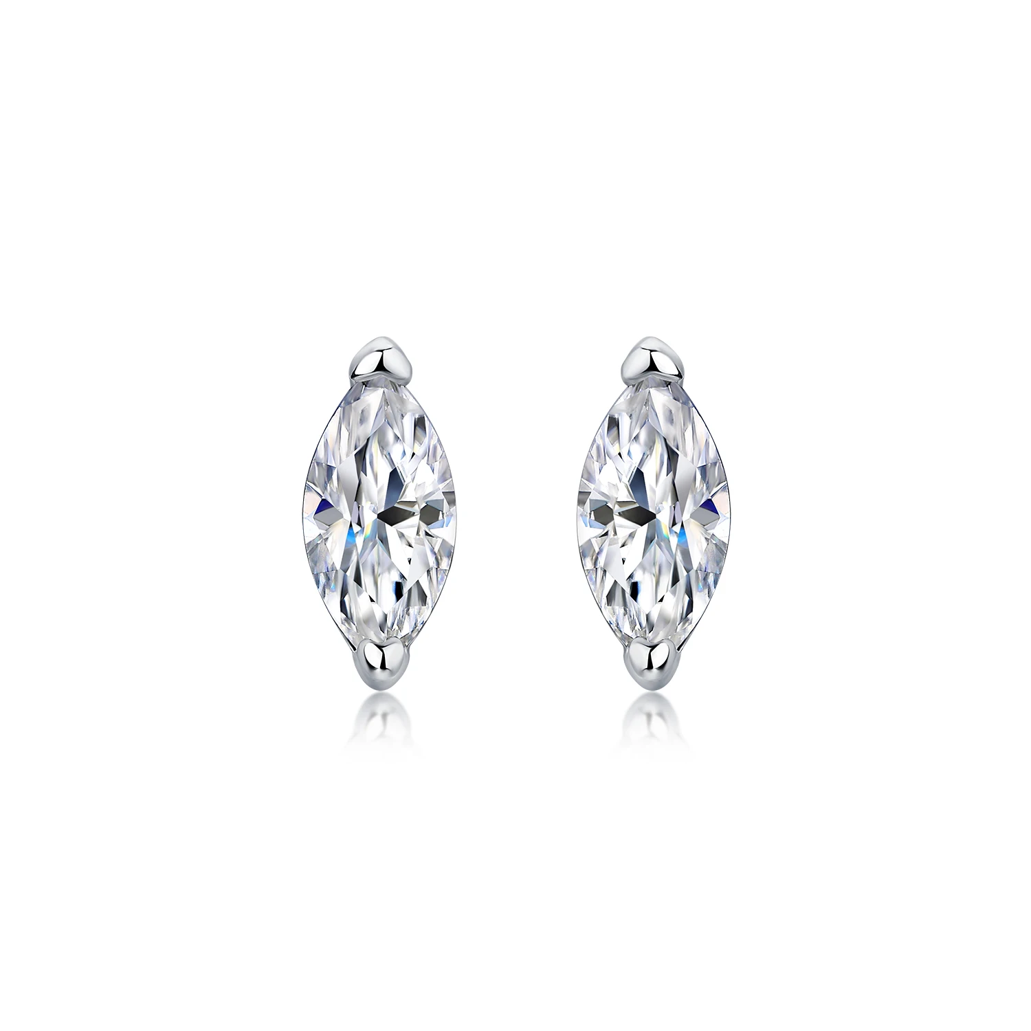

Minimalist Silver Stud Earrings Plated with 18K White Gold Marquise-Cut Moissanite (0.5ct x 2) For Women Daily Wear