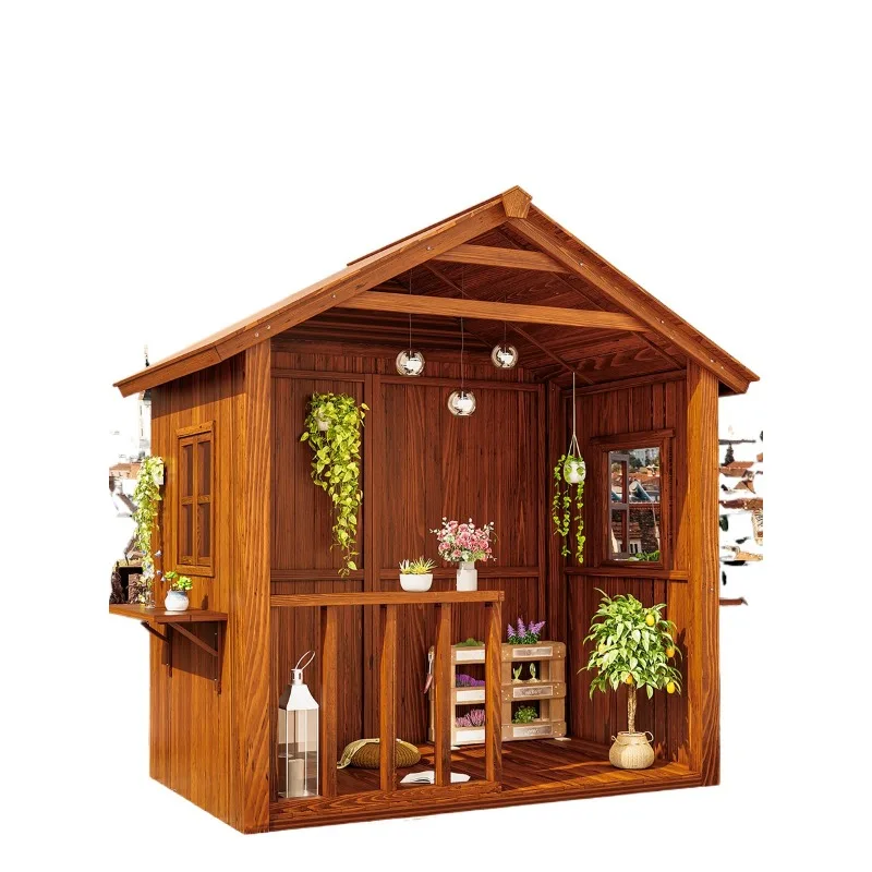 Roof garden anticorrosive wood pavilion assembly, courtyard mobile wood cabin outdoor sun room yard tool room
