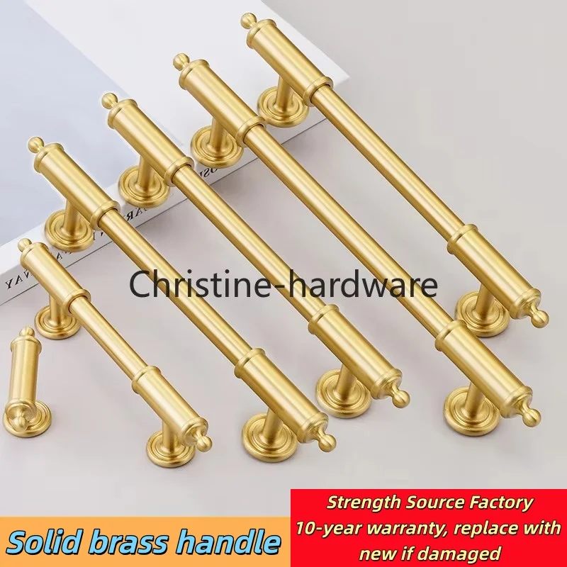 French Cream Wind Solid Brass Handle Cabinet Door Large Wardrobe Cabinet Drawer Gold Furniture Hardware Long Handle