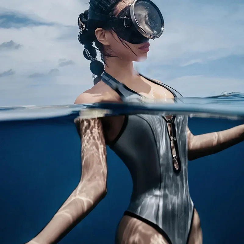 Free diving wetsuit women's 2mm off-the-shoulder hip lift chest wetsuit mermaid wetsuit