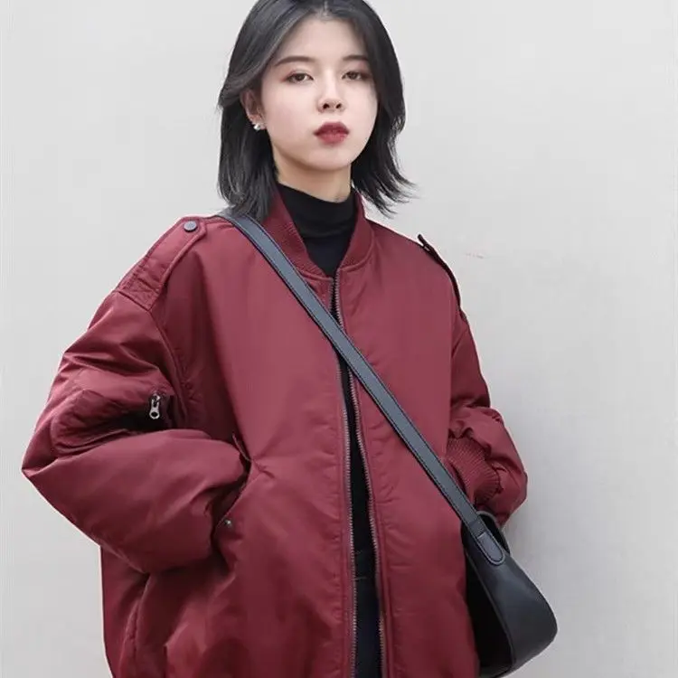 Loose Casual Warm Cotton-padded Jacket For Petite Women New Autumn Winter Popular Quilted Baseball Coat Zip Up Y2k Aesthetic