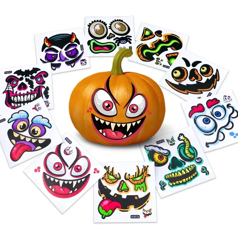 Halloween Pumpkin Decorating Sticker Kit Make Jack-O-Lantern Face Decals for Pumpkins and Squashes Crafts Halloween Treat Party