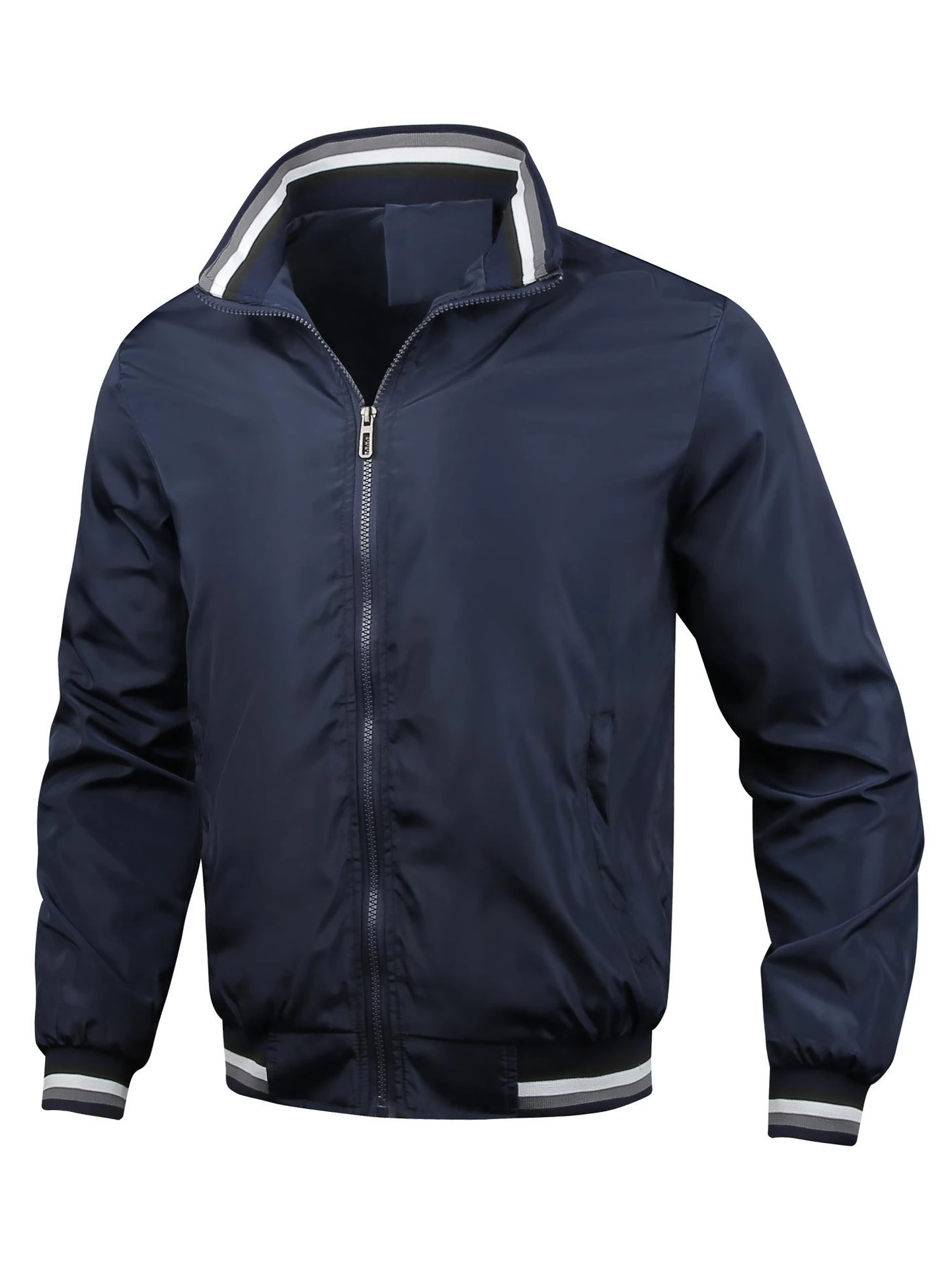 

New Casual Spor Men's Jaet Pure Color Outerwear for Spring Autumn Season Polyester Fabric Zipper Closure Long Sve Slim...