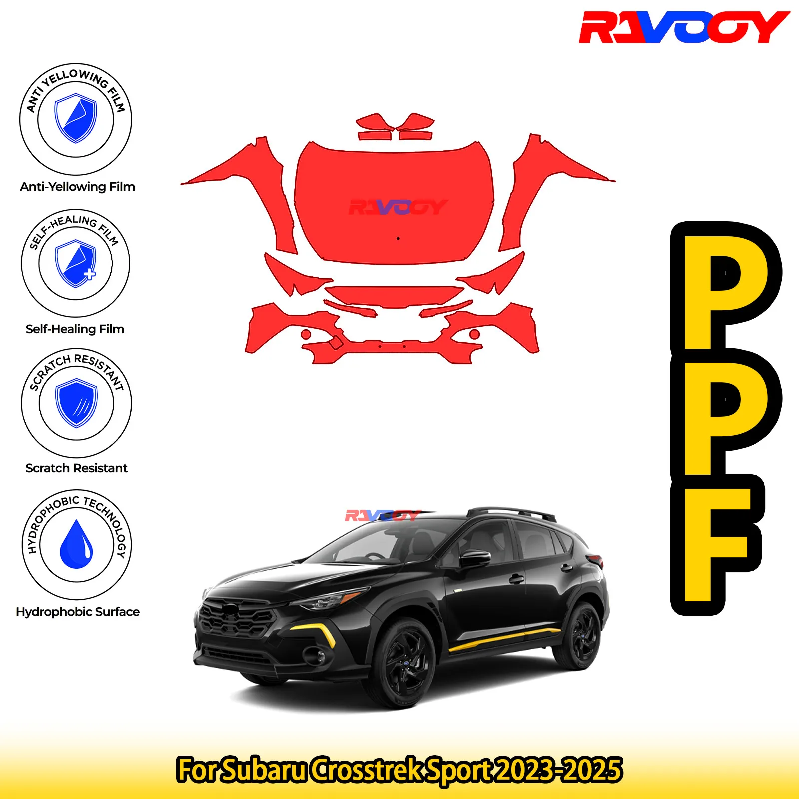 

Для Subaru Crosstrek Sport 2023-2025 глянцевая матовая черная предварительно вырезанная передняя защитная пленка PPF Kit