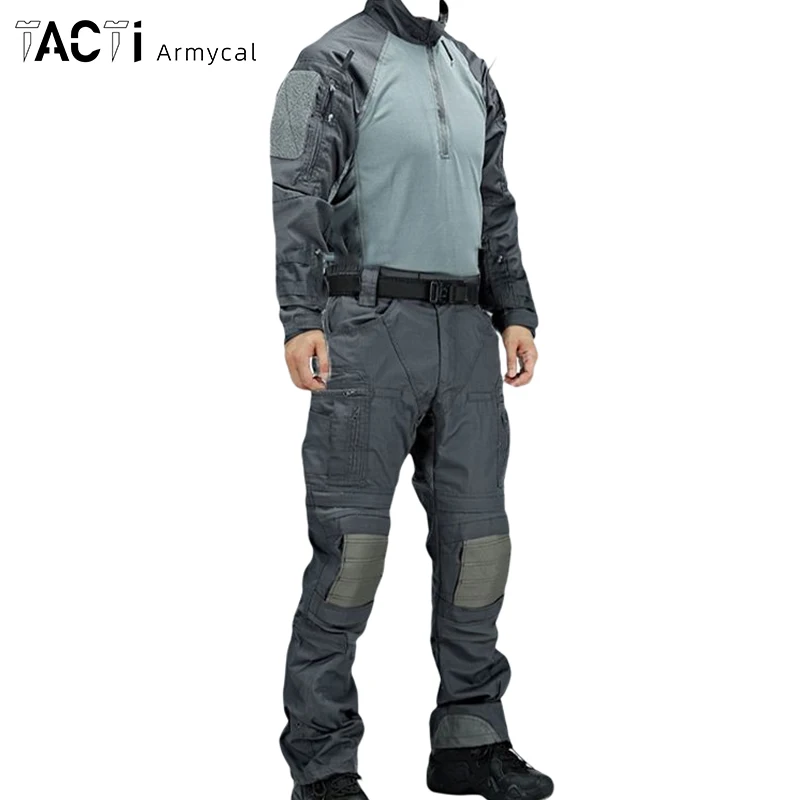 Men Cargo Pants Casual Long Sleeve Shirts Waterproof Tactical Suits Hunting Multi-Pocket Paintball Sets Working Clothing Male