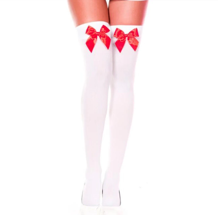 Sexy Stockings Bowknot Women Thigh High Over Knee Socks Opaque Black Girls Stretchy Elastic Spring Fashion Solid Long Chaussette