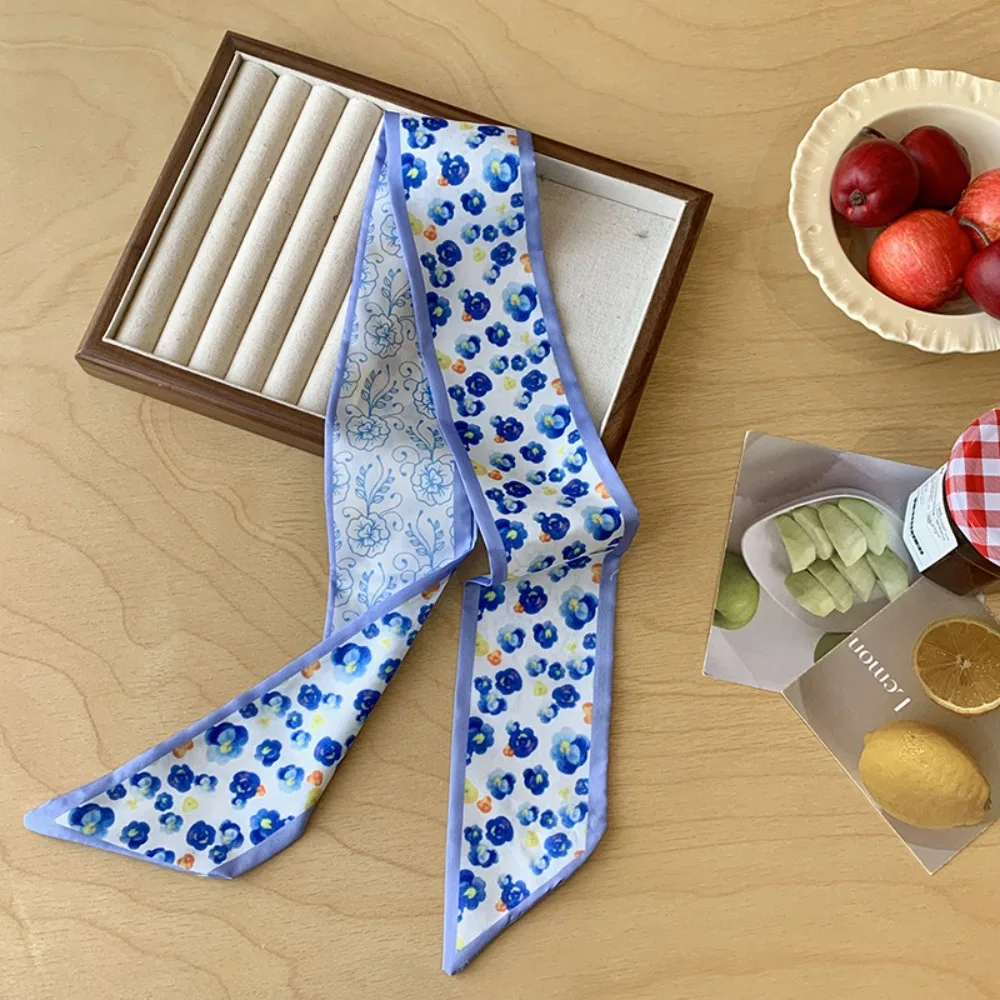

Luxury Ribbon Floral Scarf Retro Printed Scarf Headband Korean Style Hair Accessories Long Scarves Spring Summer