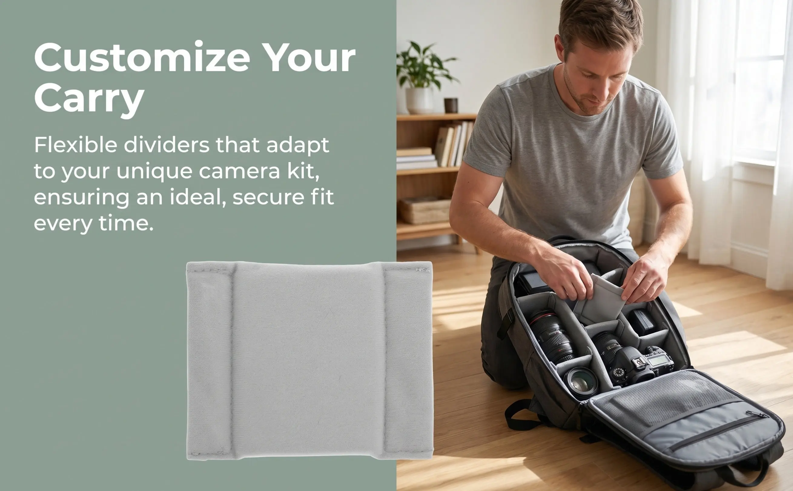 4Pcs Camera Bag Divider Set Padded Shockproof Inserts Adjustable Interior Compartments for Dslr Lens Storage