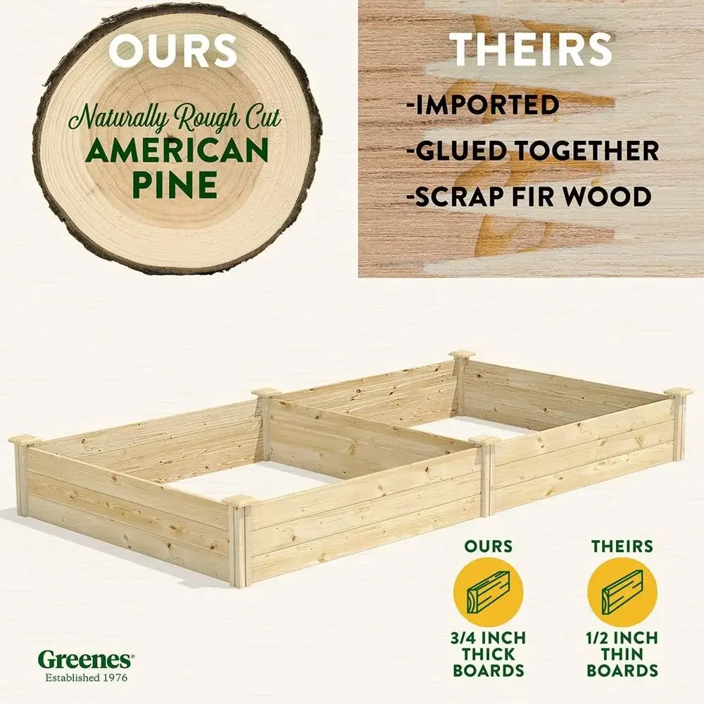 Raised Garden Bed, 4' x 8' x 10.5, Crafted from American Pine