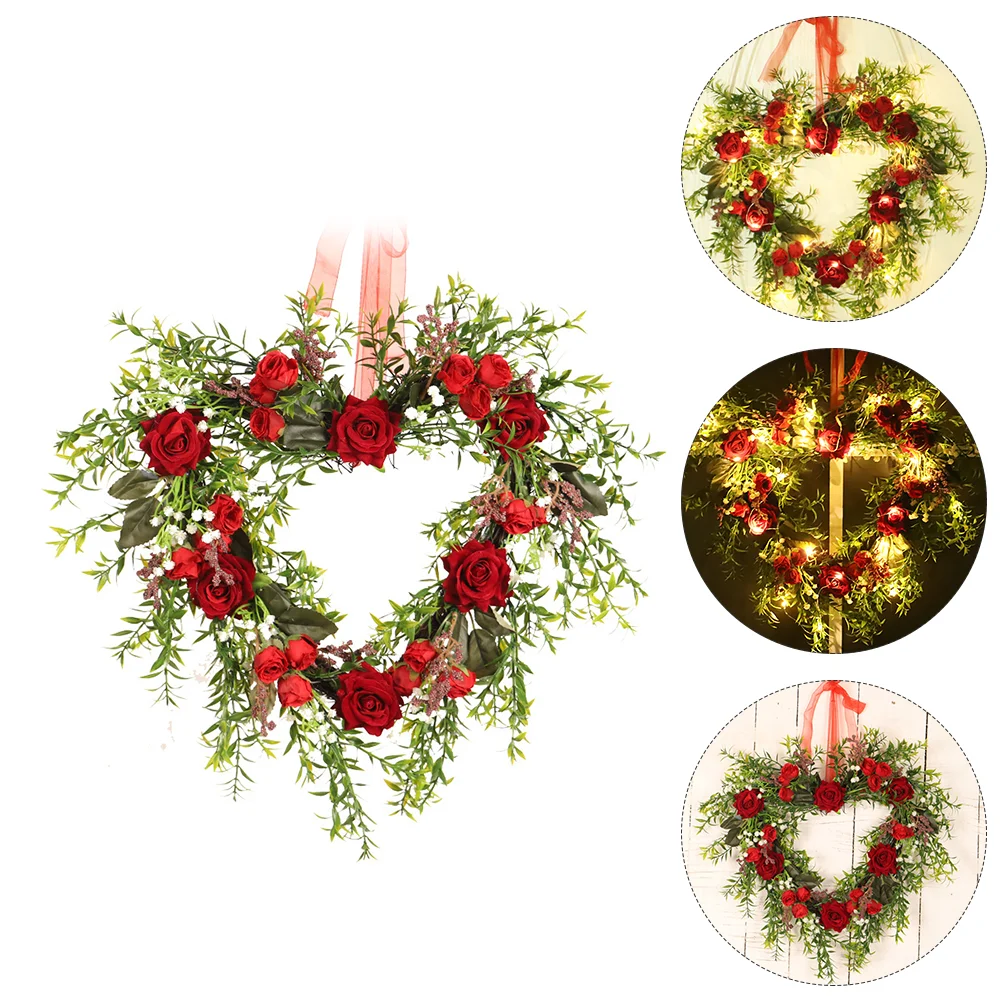 

Glowing Rose Garland Wall Hanging Ornament Porch Door Rattan Pendant Luminous Wreath Delicate Wedding Decor