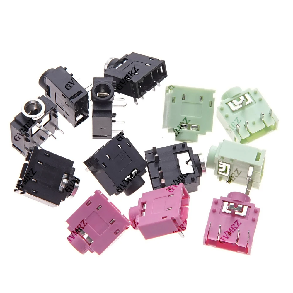 10PCS PCB 3F07 3.5mm Stereo Jack Socket Audio Jack Connector PJ-307 PJ307 Black  Plastic Pink/Green/Black