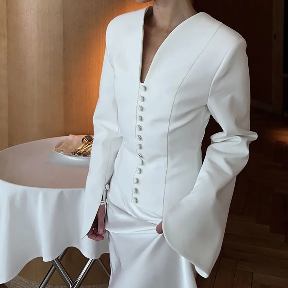 우아한 여성 블레이저 드레스 브이넥 긴 소매 버튼 쉬스 디너 파티 드레스 포멀 웨딩 이브닝 연회 게스트 가운