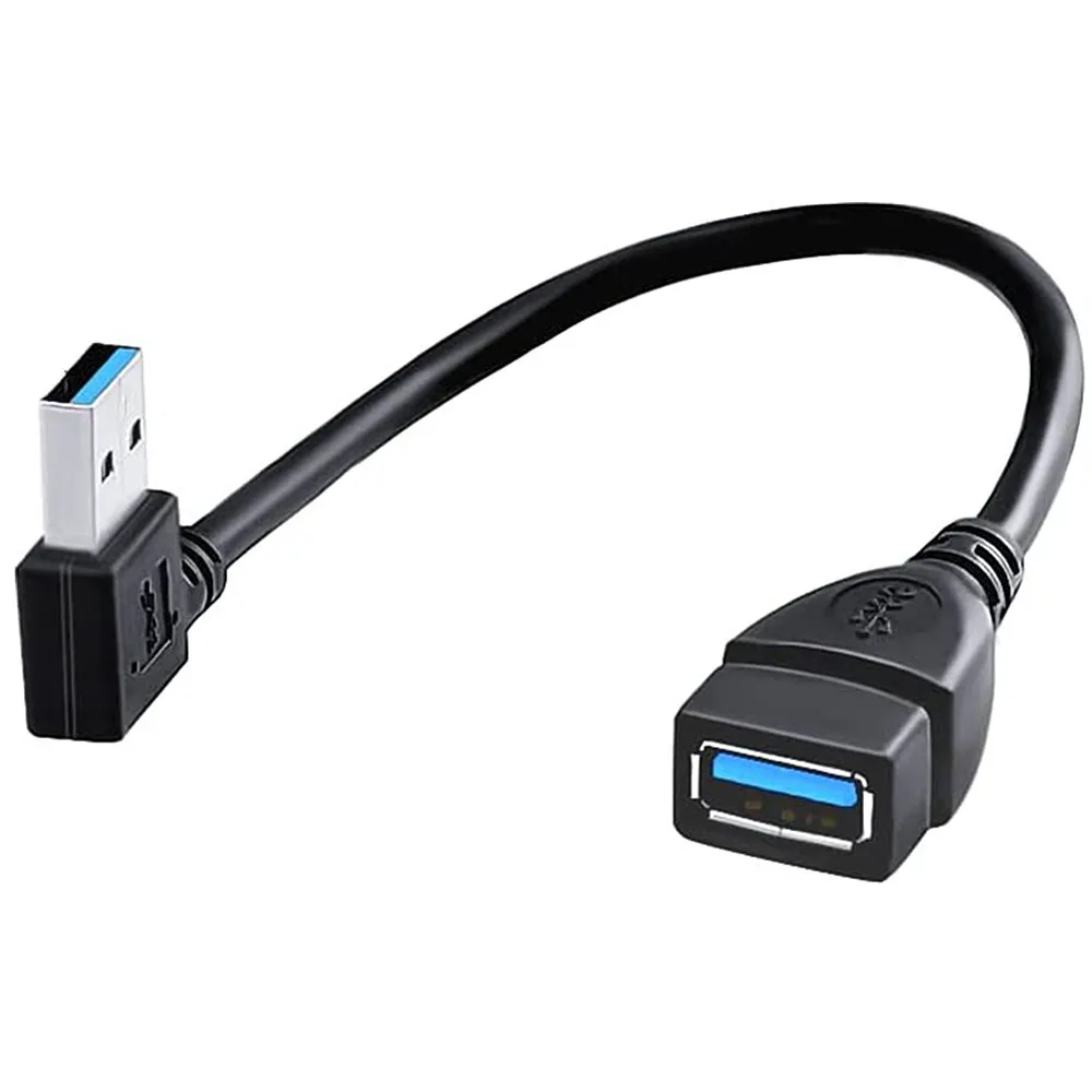 1PC Black USB 3.0 90 Degree Angle Extension Cable Male to Female Adapter Cord for Data Transmission Right Left up down