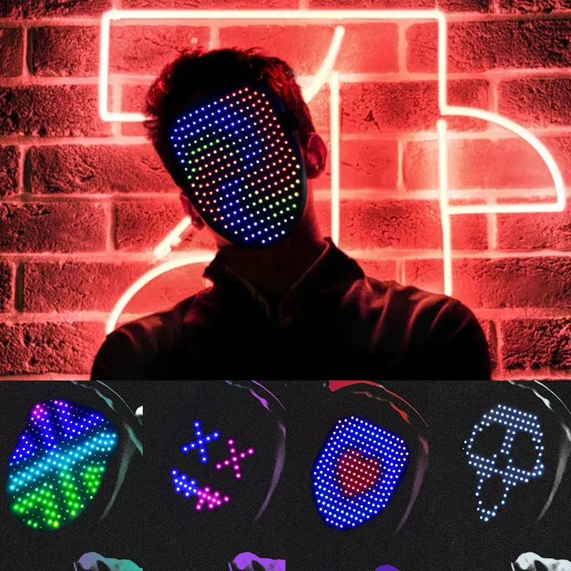 Led Light Up Mask With 50 Pattern Display Party Glowing Maskmasquerade Dj Costume Halloween Gift Mask For Aduit Kid Men Women