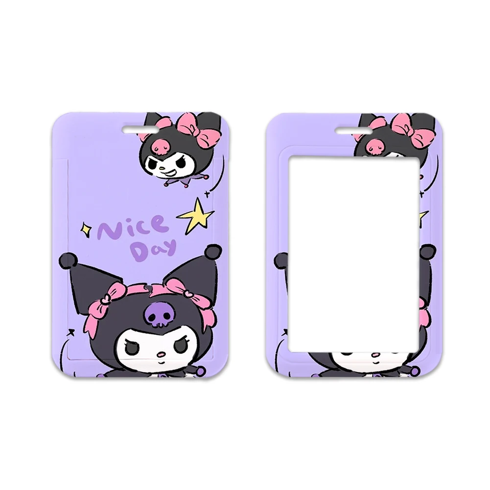 W Custom Cartoon Kuromi Lanyard Kids Keychain Key Badge Women Mobile Phone Rope Lanyard With Kawaii Card Holder Cover