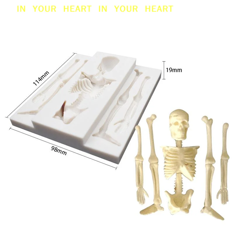 【X】Sugarcraft Candy Clay Chocolate Gumpaste Mold Skeleton Halloween Skeleton Body Silicone Molds Fondant Cake Decorating Tools