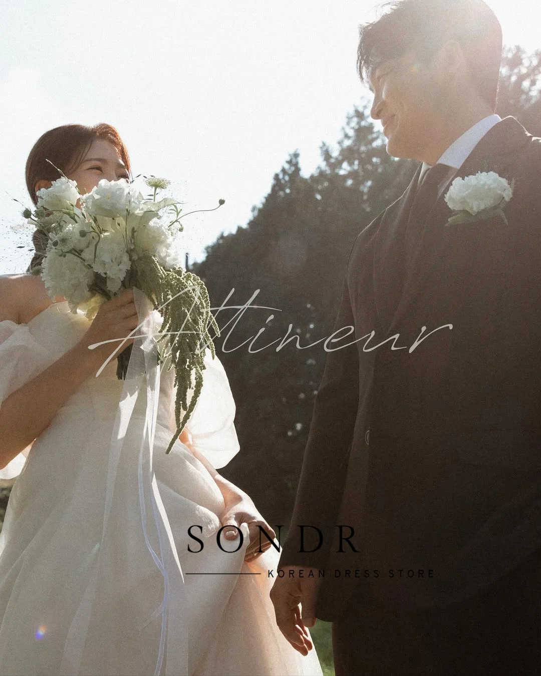 Sondr قبالة الكتف الحرير الأورجانزا فساتين الزفاف الكورية في الهواء الطلق صورة تبادل لاطلاق النار فساتين الزفاف المفاجئة ثوب مخصص
