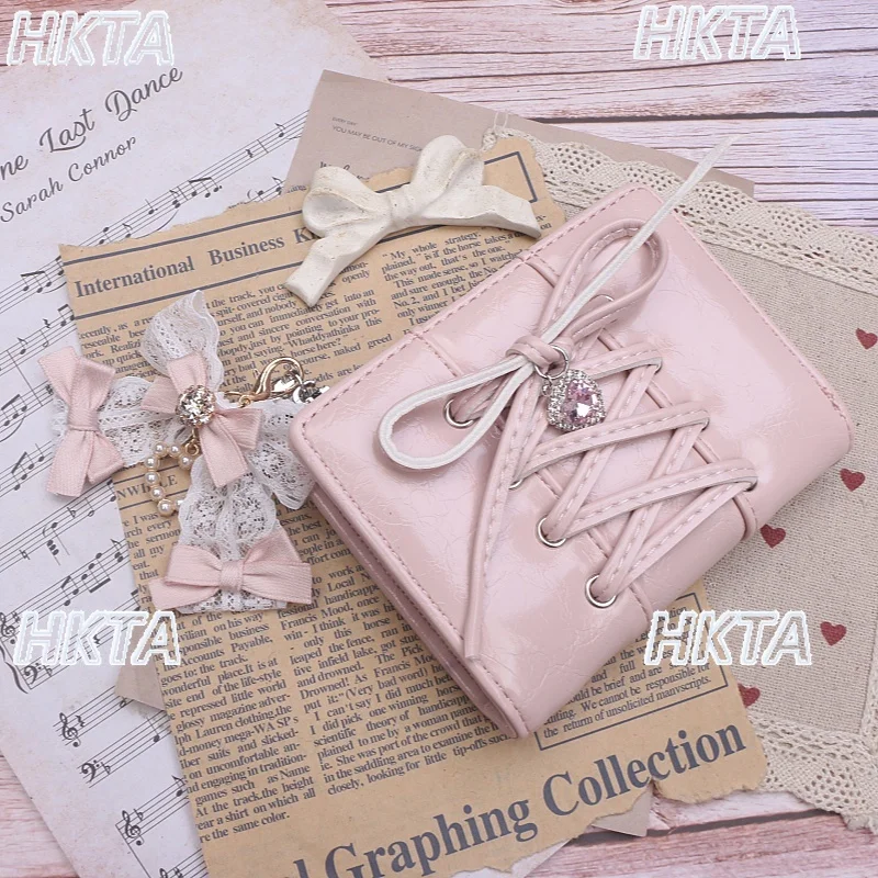 

Japanese Style Sweet and Cute Lace Lolita Accessories Support Stick Pain Bags Female Mobile Phone Pearl Bow Small Pendant Women