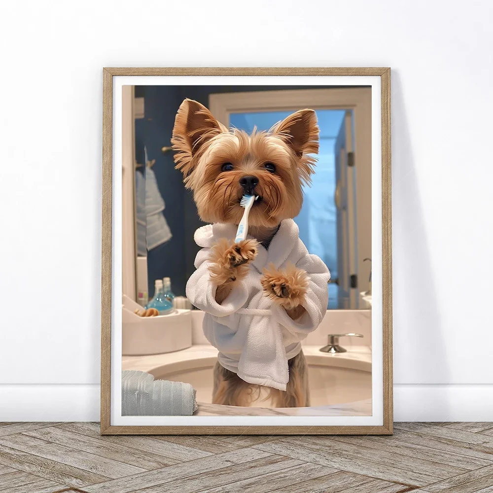 Yorkshire Terrier Modern Wall Art – Canvas Print Poster for Home, Living Room, and Bathroom Decoration