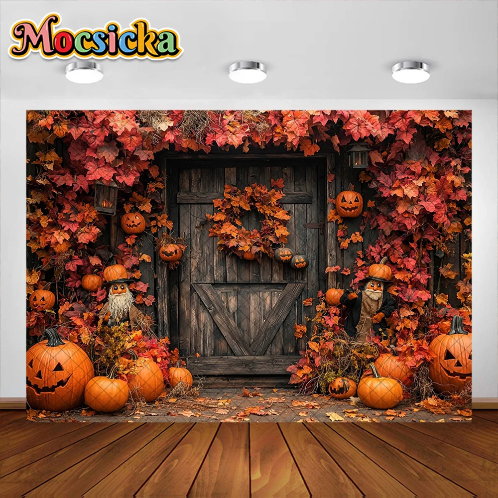 Halloween Fotografie Hintergrund fallen Ahornblatt Kürbis Girlande Urlaub Dekoration Kinder Party Foto Hintergrund Studio Requisiten