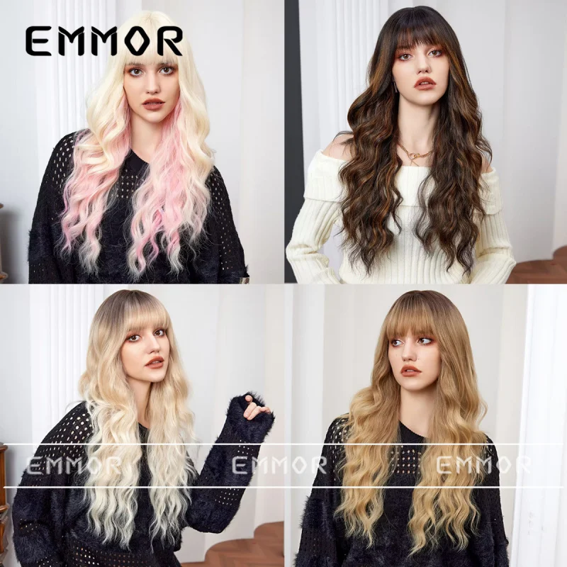 

Fashionable women's full-head wig with air bangs, long curly hair, multi-color, natural and versatile, creating an atmospheric l