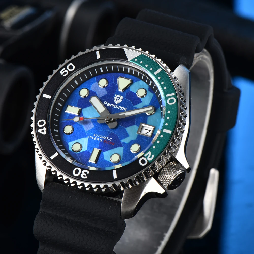 PARNSRPE NH35 42.5mm Men's Watch, Logo Texture Dial Date Window Waterproof, Sports Casual Watch