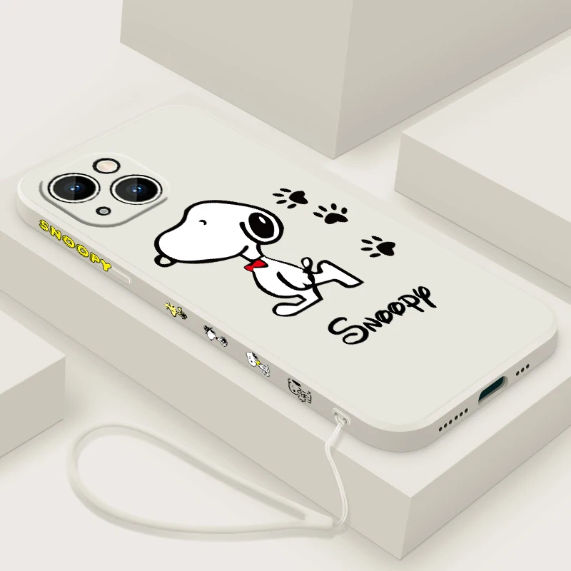 Мультяшный S-SnoopyS для Apple iPhone 15, 14, 13, 12, 11, XS, XR, X, 8, 7 Pro, Max Plus, мини-чехол для телефона с жидким левым шнуром