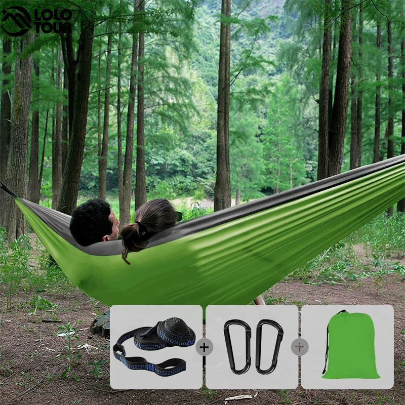 

Portable Nylon Parachute Double Hammock Garden Outdoor Camping Travel Furniture Survival Hammock Swing Sleeping Bed For 2 Person