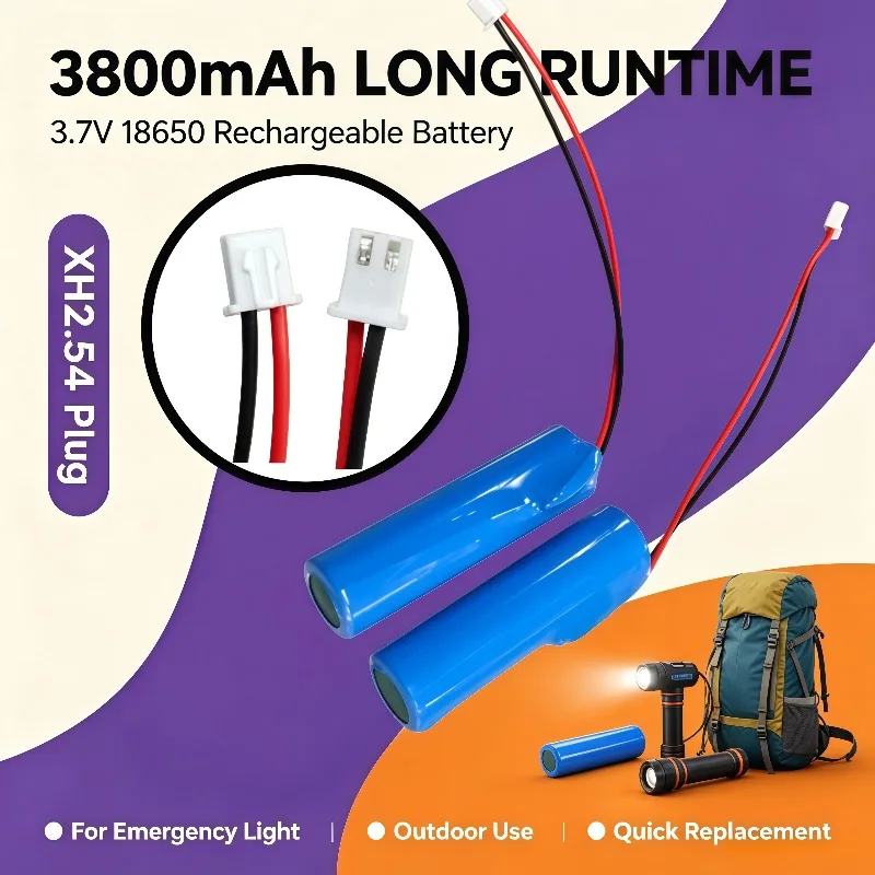 3.7V 3800mAh Rechargeable 18650 Lithium Battery XH2.54 Connector Cable Battery For Emergency Lamp