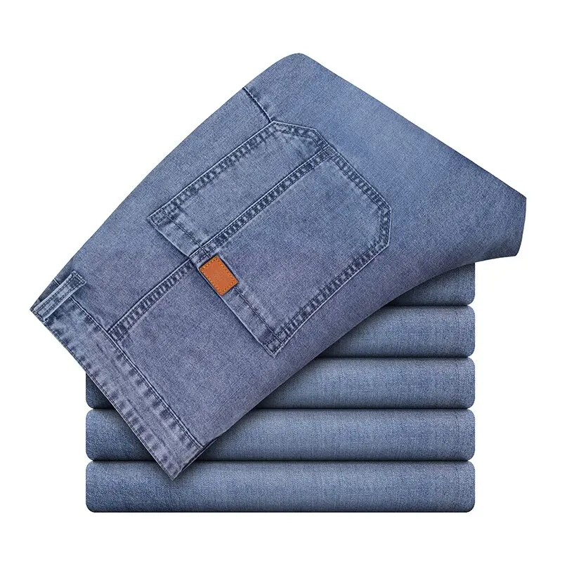 

New Spring/Autumn Fashion Solid Color Straight Leg Stretch Breathable Jeans Men's Casual Sports High Quality Denim Trousers