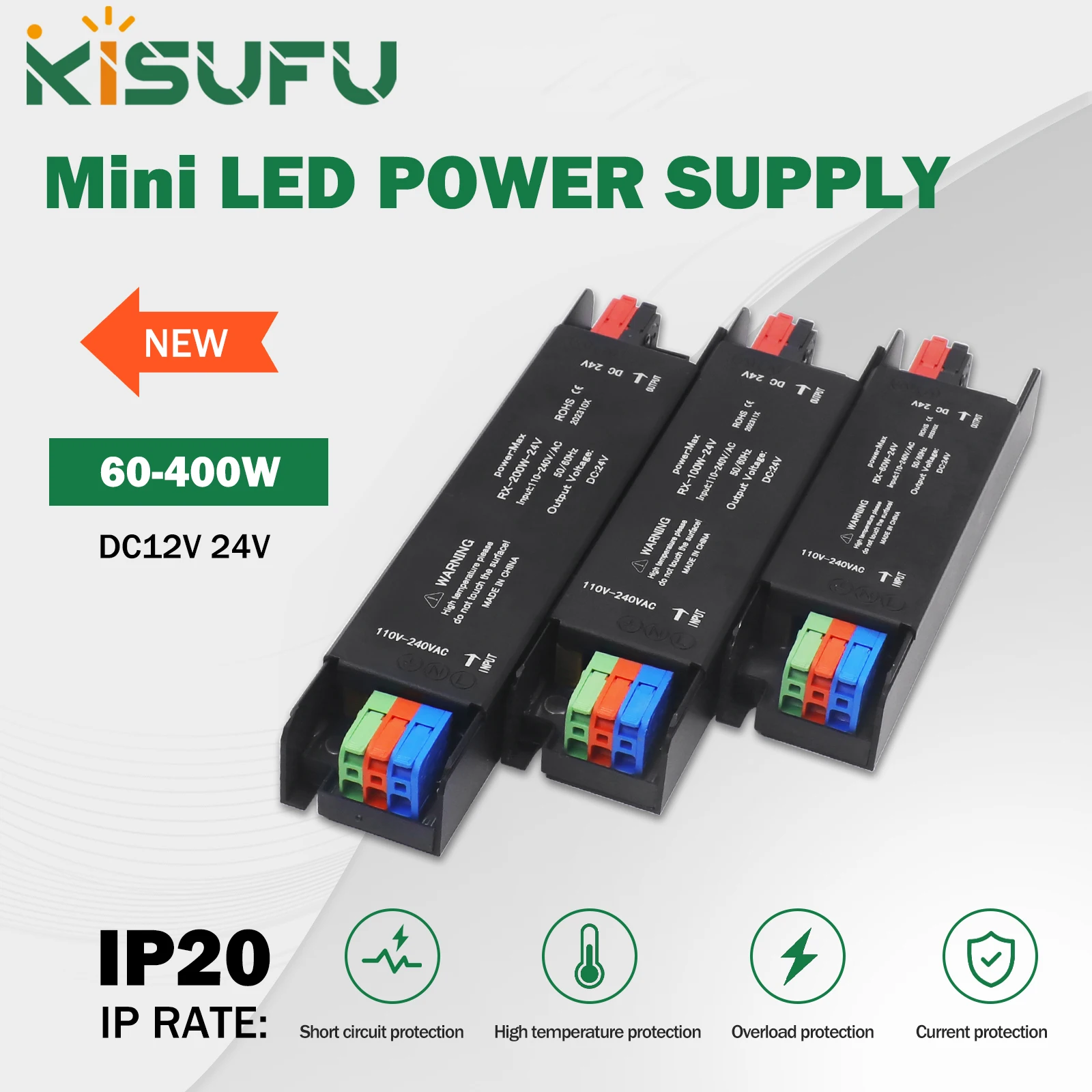 Ultra Thin Mute Lighting Transformers 60W 100W 200W 300W 400W LED Strip Power Supply AC110V 220V to DC12V 24V LED Converter