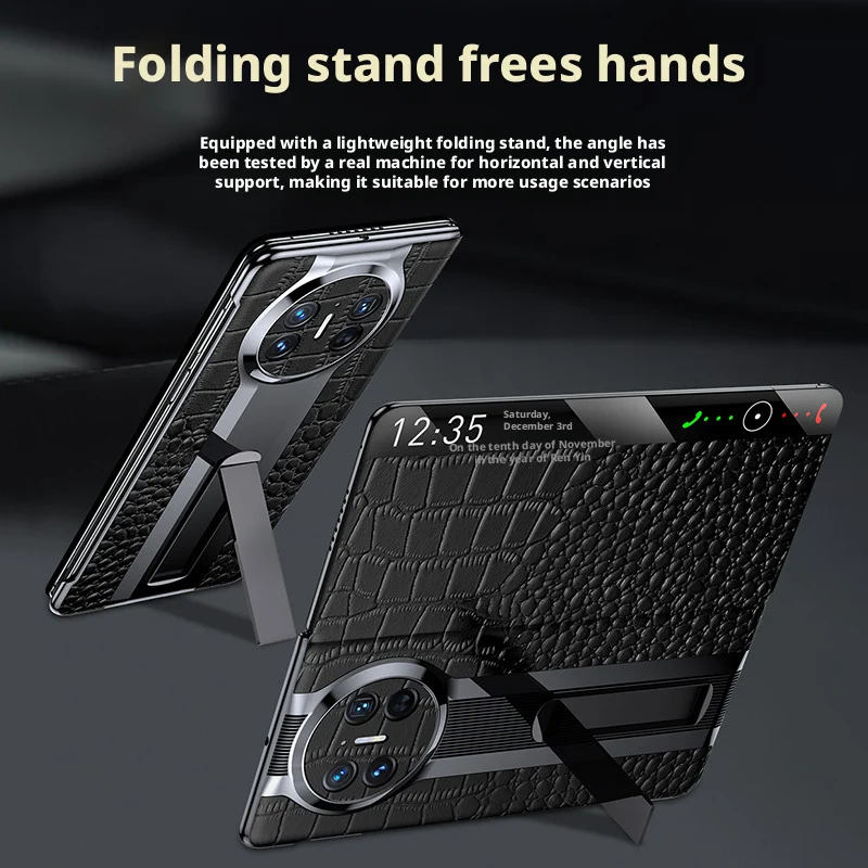 

Luxury Genuine Leather Crocodile Flip Case For Huawei Mate X6 X5 X3 Smart View Window Invisible Metal Kickstand Case Cover