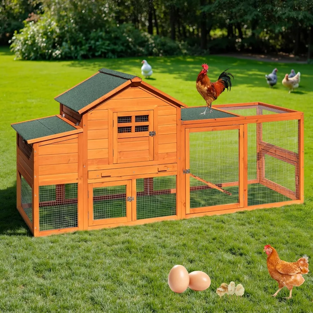 

Large Wooden Chicken Coop Outdoor Big Hen House Poultry Pet Duck Hutch with Run Cage Nesting Box Waterproof Asphalt Roof Ramp Re