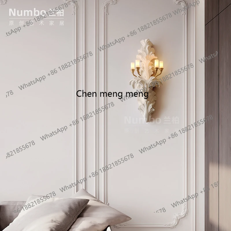 مصباح الجدار الفرنسي كريم الرياح غرفة المعيشة مصباح الجص الرجعية مصمم جديد الإغاثة الفن تلفزيون حائط الخلفية مصباح الجدار #3