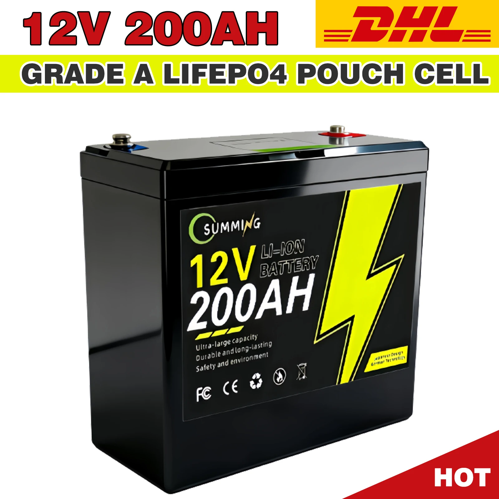 12V 200Ah LiFePO4 Battery Built-in Smart BMS,8000+ Cycles, Suitable for Solar Panels, Camper Vans, Marine Crafts, Overlanding