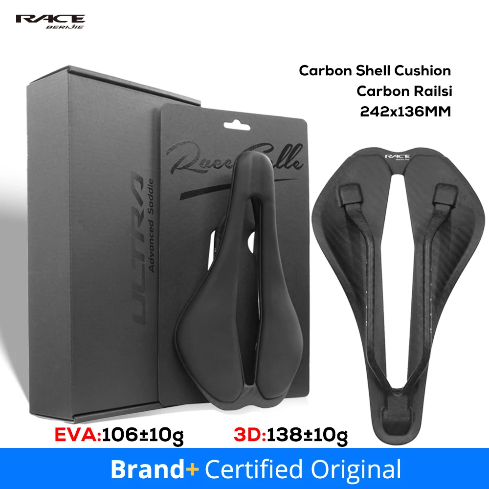 

BERIJIE Full-Carbon Shell EVA/3D Bicycle Saddle, MTB/Road Racing Bike Cushion,136x242mm,Comfortable Breathable,Carbon Rail 7x9mm