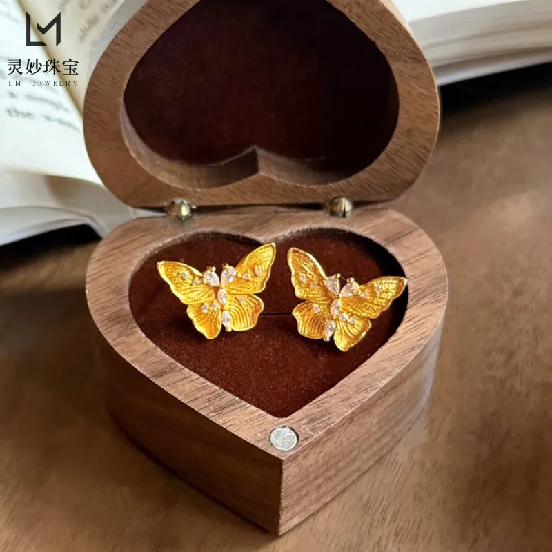 

Роскошные ювелирные серьги из настоящего золота 9999 24 карата, матовые серьги-бабочки с универсальным темпераментом, чтобы подарить своим подруге
