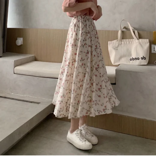 Skirt Women Vintage Clothes Long Skirts Harajuku Tender Temperament Streetwear 2023 Stylish Spring Summer Elastic Waist