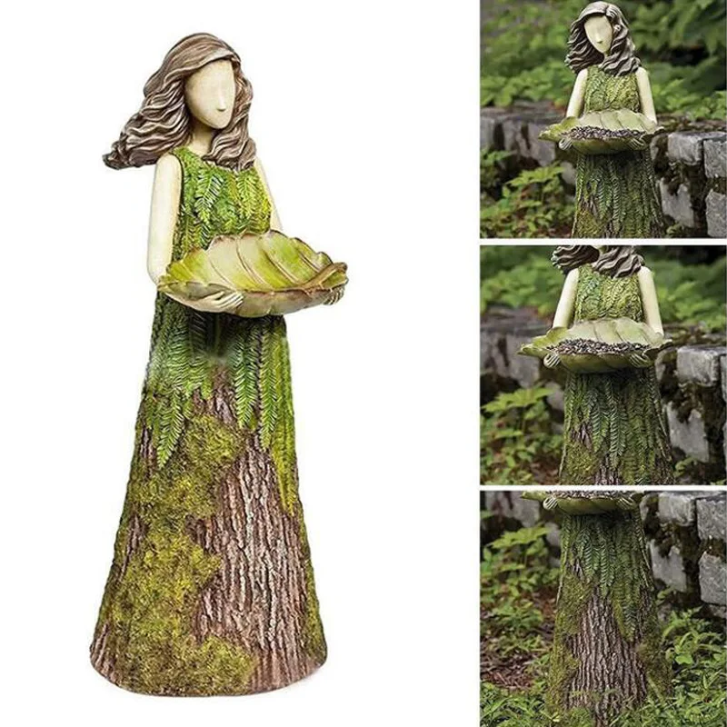 Fairy Tales Mori Girl Bird Feeder Statue Garden Outdoor Courtyard Lawn Decorative Resin Ornaments