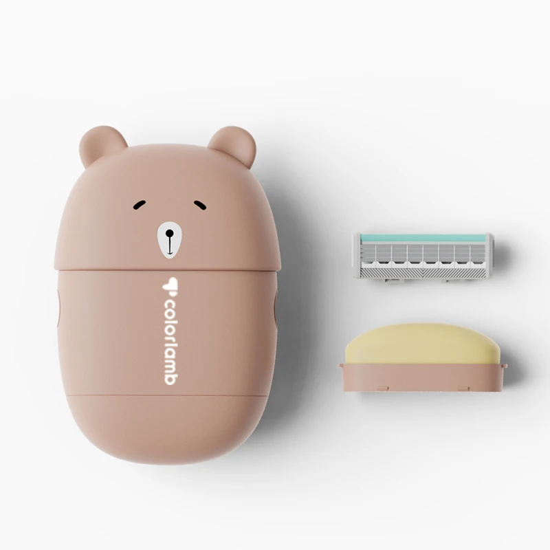 Colorlamb Cute Bear Style Women Razor for Travel Portable Manual Razor with 1 Safety Cartridges + 1 Skin Care Soap Shaver Set