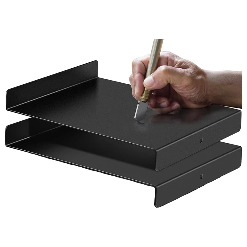 

2Pcs Bench Hook And Inking Plate For Block Printing Carving, Metal Printmaking Block Durable Easy To Use (9 X 7 Inches)