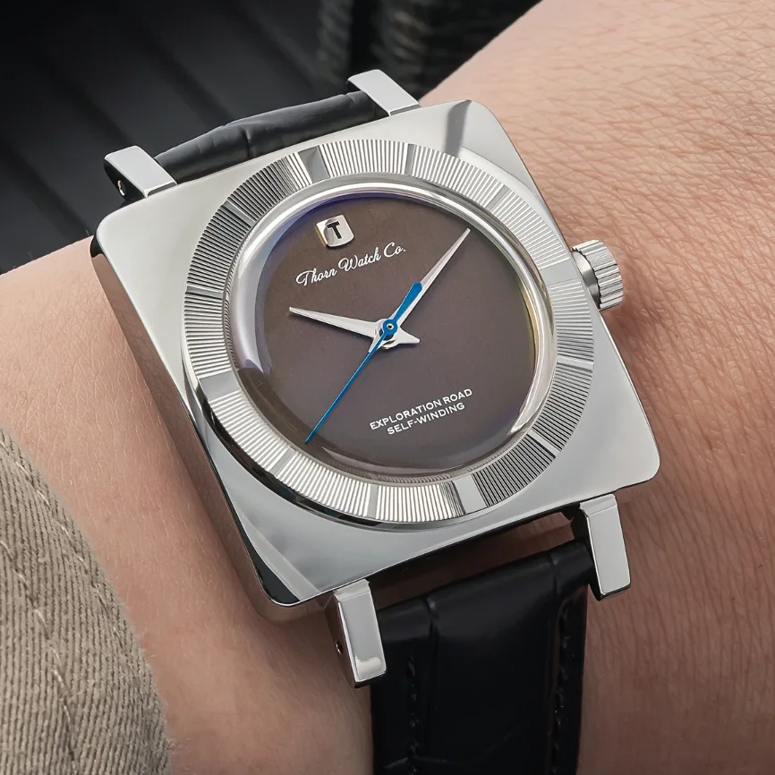 THORN Men Automatic Watch 34MM Square Mechanical Wristwatch 5ATM Waterproof Bubble Sapphire Mirror PT5000