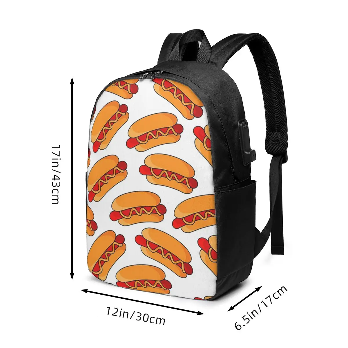 Cartoon Hot Dog Pattern Backpack Travel Notebook Bag Computer College Student School Bag Laptop Shoulder Bags for Men Women