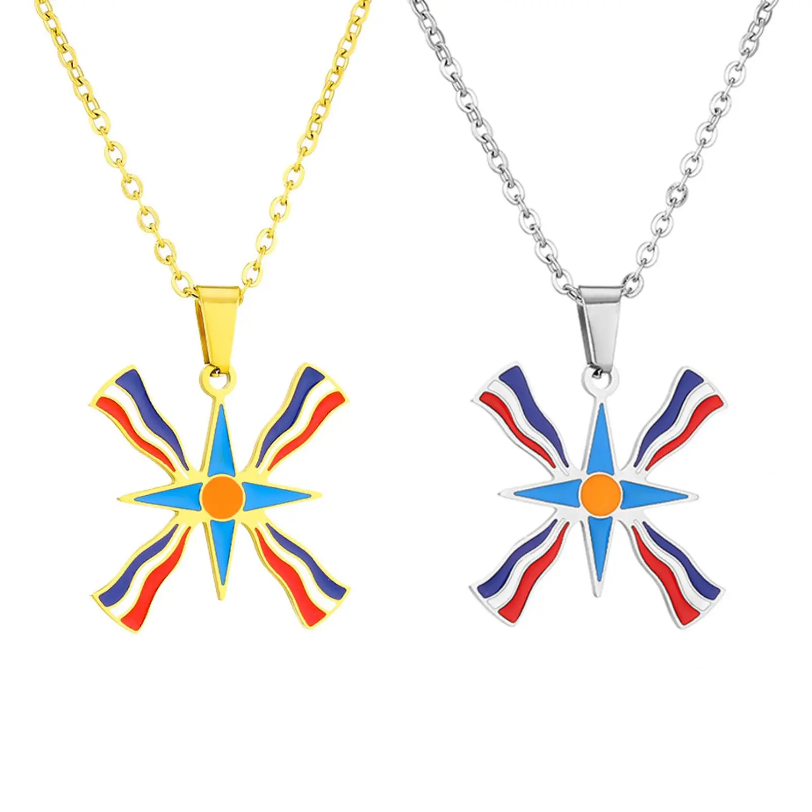 Assyrische Nationalflaggen-Anhänger-Halskette aus Edelstahl, Schmuck, Souvenir-Geschenk für Männer und Frauen – Detail 1