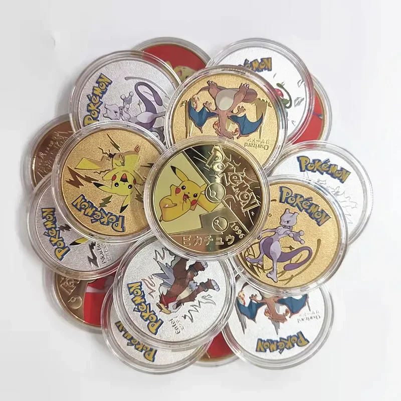 Pokemon Box-packed Metal Commemorative Coin Pikachu Gold Coin Silver Coin Charizard Collectibles Kid Collection ToyBirthday Gift